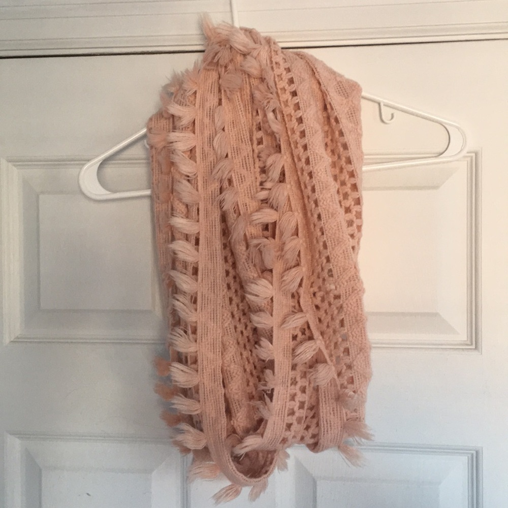 Pale Pink Tassel Infinity Scarf